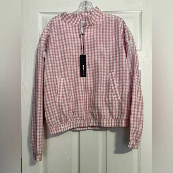 Sale! Fashion Nova Pink Gingham Bomber Jacket SOLD OUT! - Picture 4 of 7